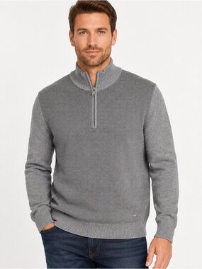 Michael Kors 100% Cotton Half-Zip Mock Neck Sweater Gray Men's Size Large
